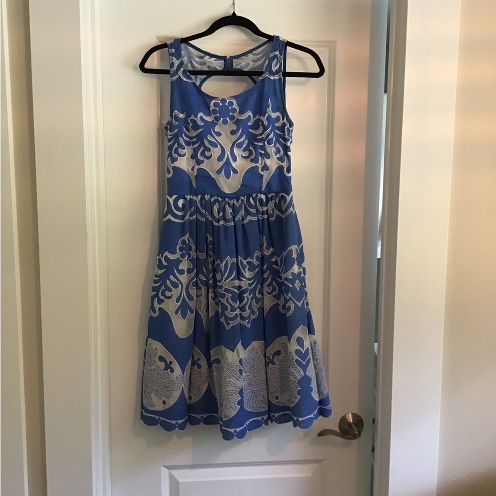 Tracy Reese Anthropologie Blue & White Lace Dress